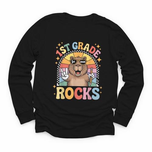 Back To School 1st Grade Capybara First Grade Rocks Youth Long Sleeve Tee - Savourry
