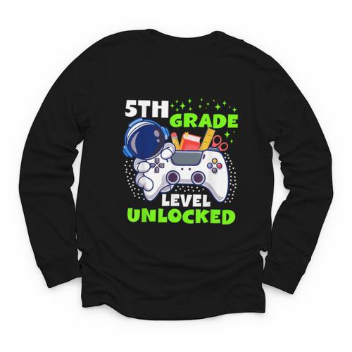 Back To School 5th Grade Level Unlocked Gamer Boys Kids Youth Long Sleeve Tee - Savourry