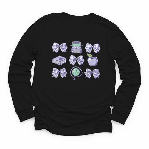 Back To School Coquette Bow Gingham First Day Of School Bows Youth Long Sleeve Tee - Savourry