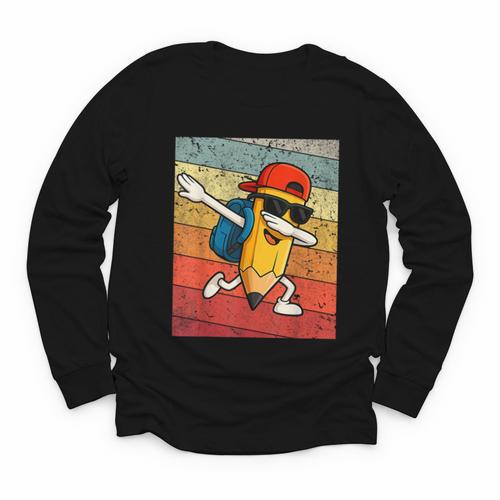 Back To School Dabbing Pencil First Day Boys Kids Youth Long Sleeve Tee - Savourry
