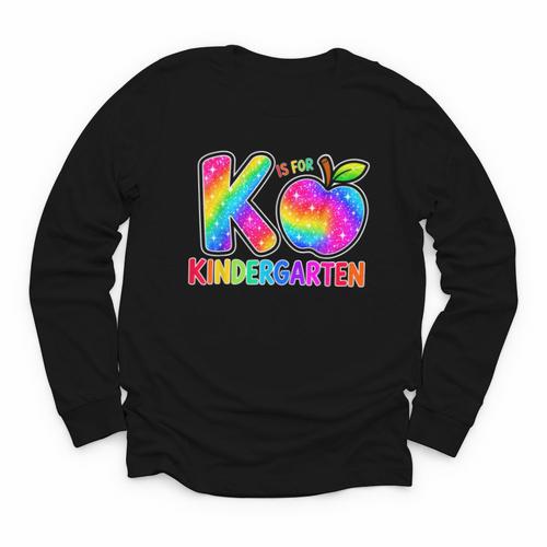 Back To School F Is For Kindergarten Rainbow Apple Kid Youth Long Sleeve Tee - Savourry