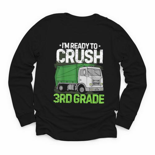 Back To School First Day Of 3rd Grade Garbage Truck Boys Youth Long Sleeve Tee - Savourry