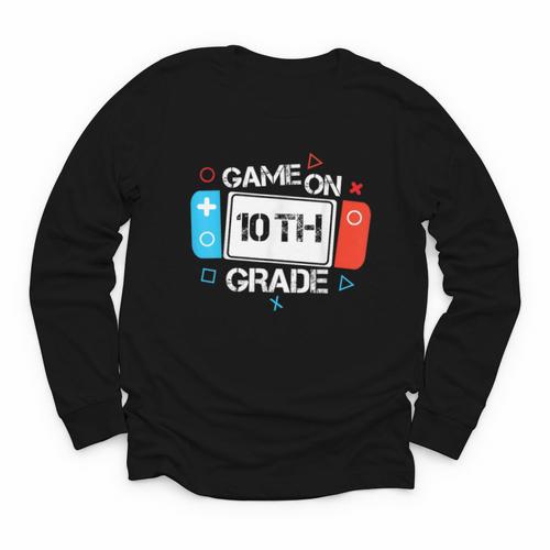 Back To School Game On 10th Grade Gamer Kids Boys Girl Youth Long Sleeve Tee - Savourry
