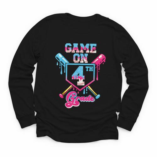 Back To School Game On Fourth Grade Baseball First Day Boys Youth Long Sleeve Tee - Savourry