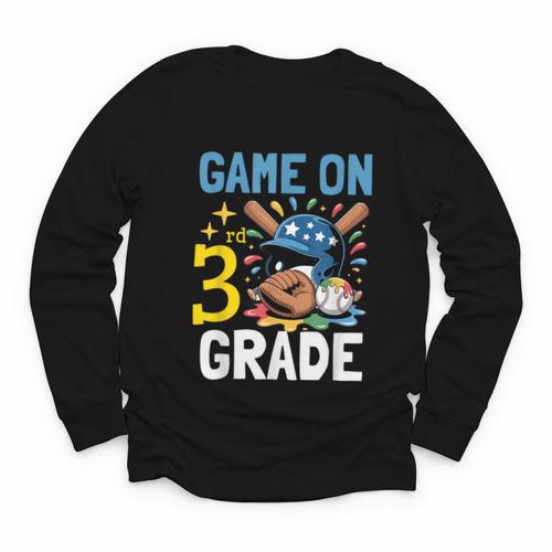 Back To School Game On Third Grade Baseball First Day Boys Youth Long Sleeve Tee - Savourry