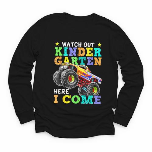 Back To School Kindergarten Here I Come For Boy Kid Truck Youth Long Sleeve Tee - Savourry