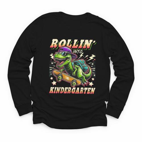 Back To School Kindergarten Dinosaur First Day Of School Boy Youth Long Sleeve Tee - Savourry