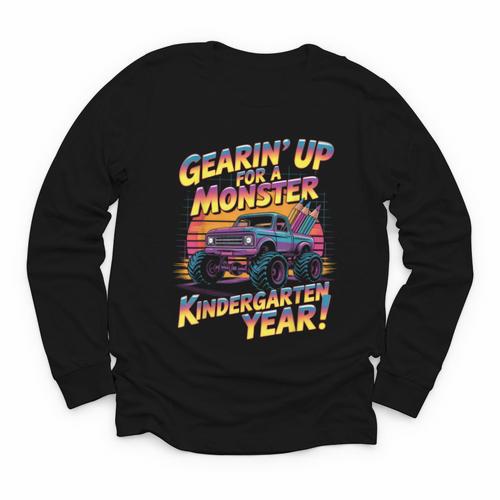 Back To School Kindergarten Monster Truck First Day Boys Youth Long Sleeve Tee - Savourry