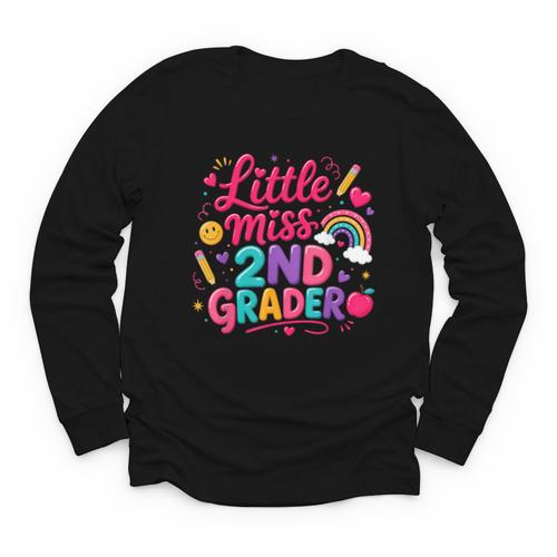 Back To School Little Miss 2nd Grader Rainbow Girl Youth Long Sleeve Tee - Savourry