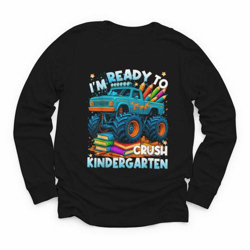 Back To School Ready To Crush Kindergarten Monster Truck Boy Youth Long Sleeve Tee - Savourry
