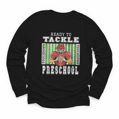 Back To School Ready To Tackle Preschool Football Theme Youth Long Sleeve Tee - Savourry