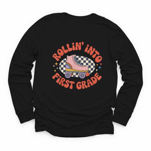 Back To School Rollin Into First Grade Girls Youth Long Sleeve Tee - Savourry