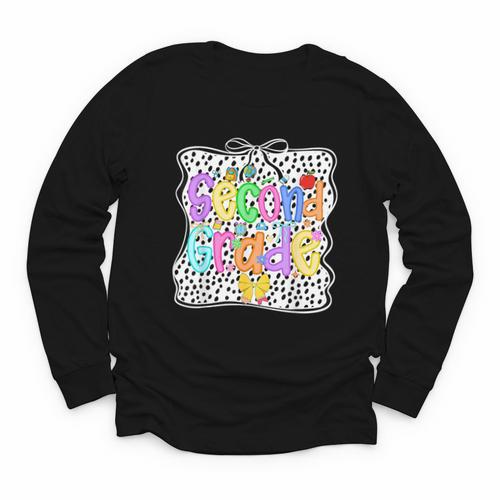Back To School Second Grade Girls 2nd Grade Dalmatian Dots Youth Long Sleeve Tee - Savourry