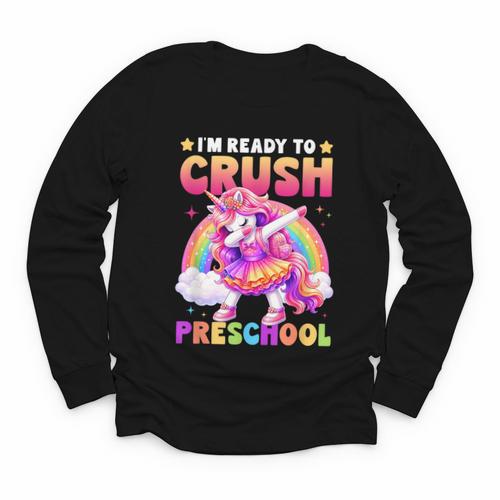 Back To School Unicorn Girls I'm Ready To Crush Preschool Youth Long Sleeve Tee - Savourry