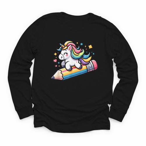 Back To School Unicorn Riding A Pencil Youth Long Sleeve Tee - Savourry