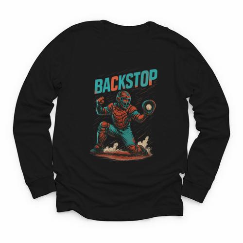 Backstop Catcher Baseball Graphic Youth Long Sleeve Tee - Sportilla