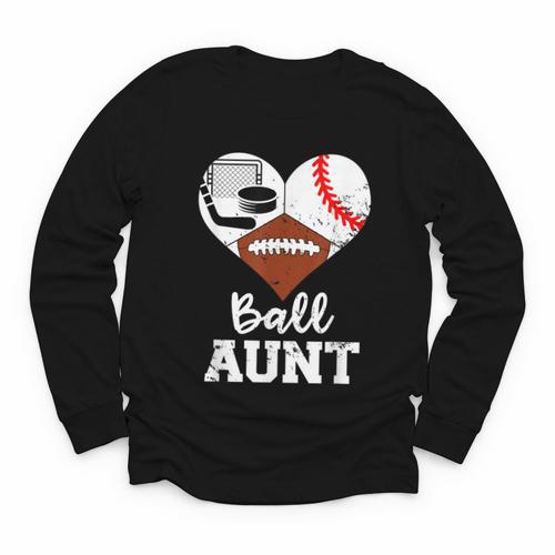 Ball Aunt Heart Football Baseball Hockey Game Day Youth Long Sleeve Tee - Sportilla