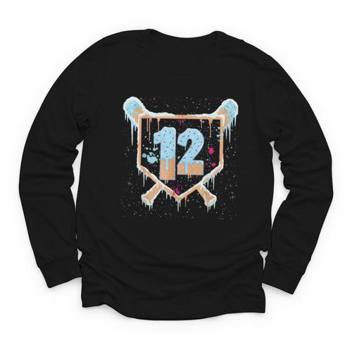 Baseball 12 Year Old Ice Cream Drip 12th Birthday Boys Youth Long Sleeve Tee - Sportilla