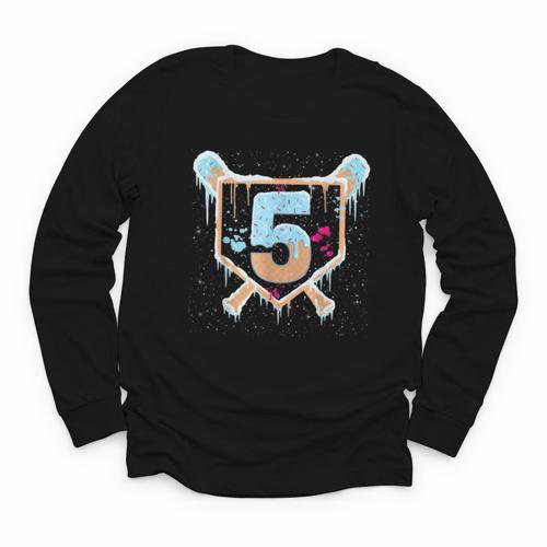 Baseball 5 Year Old Ice Cream Drip 5th Birthday Boy Number 5 Youth Long Sleeve Tee - Sportilla