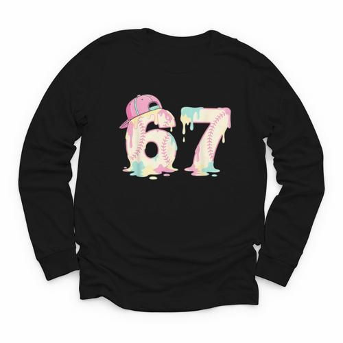 Baseball 67 Dripping Six Seven Drip Boys Gen Z Youth Long Sleeve Tee - Sportilla