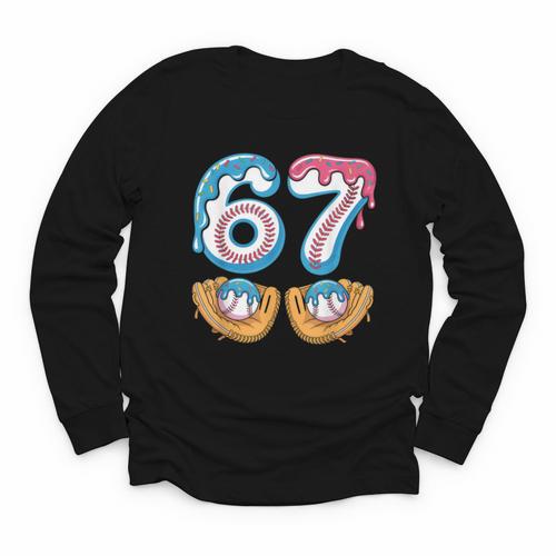 Baseball 67 Ice Cream Drip 67 Meme Player T-Shirt Youth Long Sleeve Tee - Sportilla