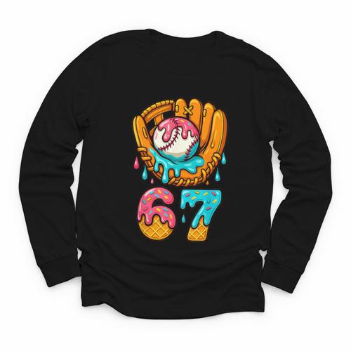Baseball 67 Ice Cream Drip 67 Six Seven Meme 67th Birthday Youth Long Sleeve Tee - Sportilla