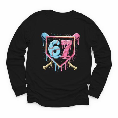 Baseball 67 Ice Cream Drip Six Seven Meme Boy Girl Kid Youth Long Sleeve Tee - Sportilla
