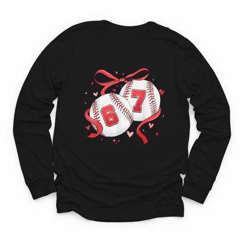 Baseball 67 Six Seven Gen Alpha Meme Valentine's Day Youth Long Sleeve Tee - Sportilla