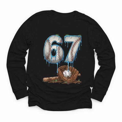 Baseball 67 Six Seven Meme 6-7 Drip Baseball Boys Men Youth Long Sleeve Tee - Sportilla