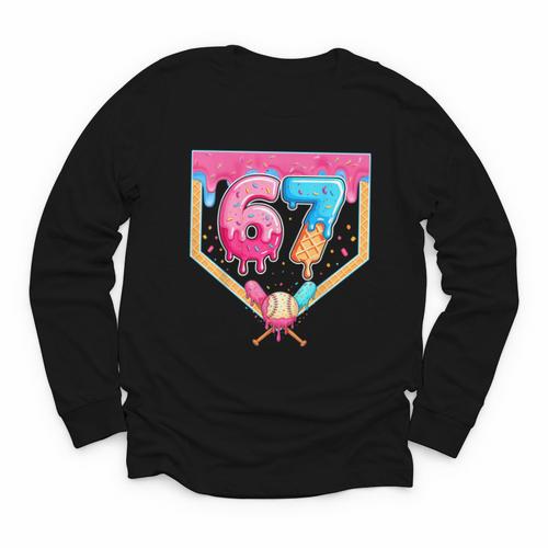 Baseball 67 Six Seven Meme Drip 6 7 Boys Girl Kids Youth Long Sleeve Tee - Sportilla