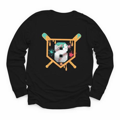 Baseball 8 Year Old Ice Cream Drip 8th Birthday Boy Number 8 Youth Long Sleeve Tee - Sportilla