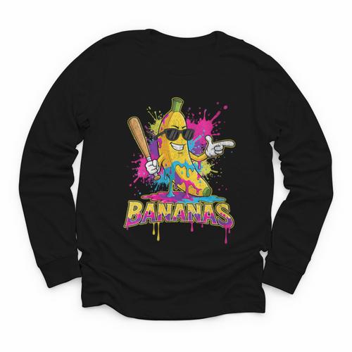 Baseball Banana Splatter Sports Kids Teens Youth Long Sleeve Tee - Sportilla
