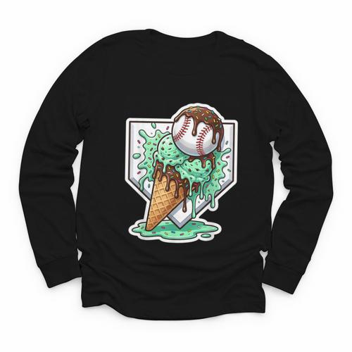 Baseball Boys Ice Cream Drip Baseball Boys Youth Mint Choco Youth Long Sleeve Tee - Sportilla