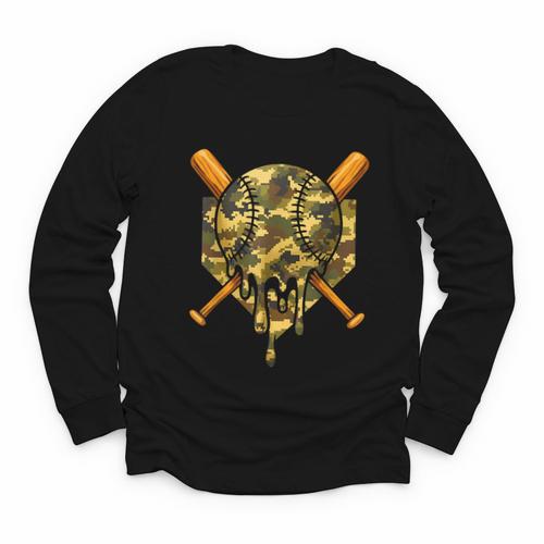 Baseball Camo Boys Ice Cream Youth Baseball Youth Long Sleeve Tee - Sportilla
