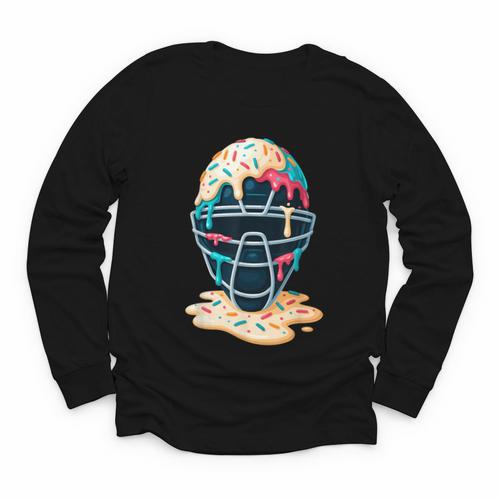 Baseball Catcher Mask Ice Cream Dripping Baseball Boy Youth Youth Long Sleeve Tee - Sportilla