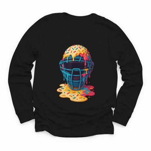 Baseball Catcher Mask Ice Cream Dripping Baseball Fan Boys Youth Long Sleeve Tee - Sportilla