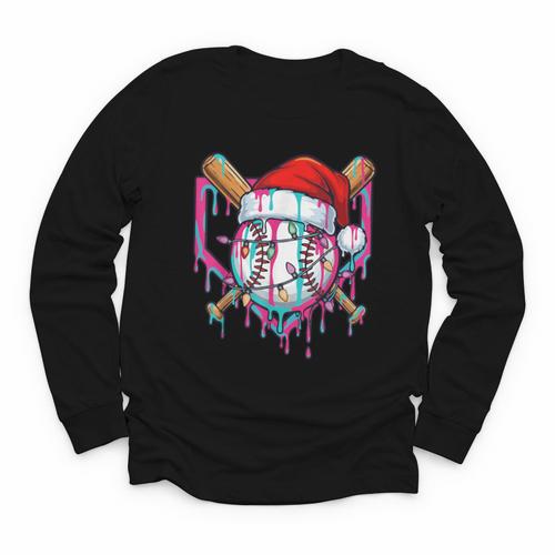Baseball Christmas Santa Hat Baseball Christmas Drip Youth Long Sleeve Tee - Sportilla