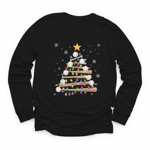 Baseball Christmas Tree Light Xmas Baseball Boys Kids Youth Long Sleeve Tee - Sportilla