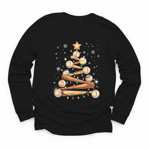 Baseball Christmas Tree Light Xmas Baseball Youth Long Sleeve Tee - Sportilla