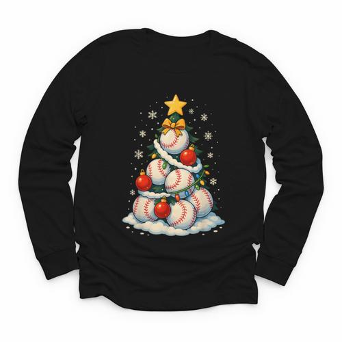 Baseball Christmas Tree Lights Santa Sport Player Lover Xmas Youth Long Sleeve Tee - Sportilla