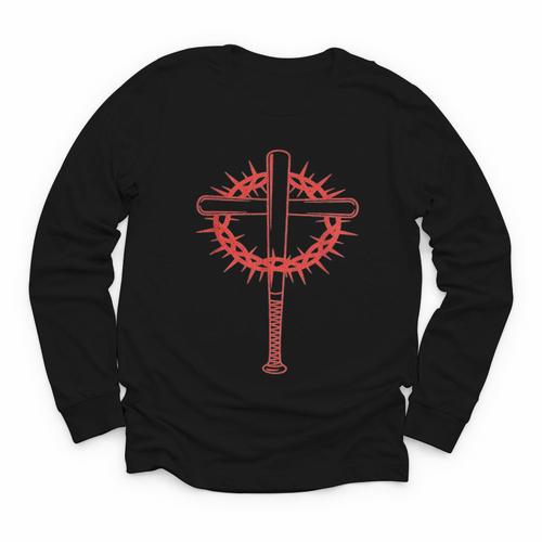 Baseball Cross Bats Pitcher Jesus Faith Youth Long Sleeve Tee - Sportilla