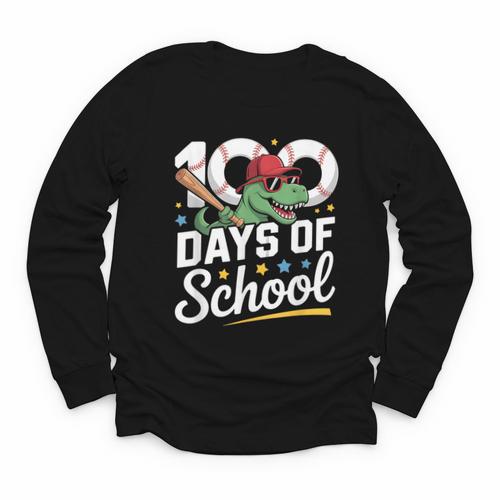 Baseball Dinosaur 100 Days Of School Kids Theme Youth Long Sleeve Tee - Sportilla