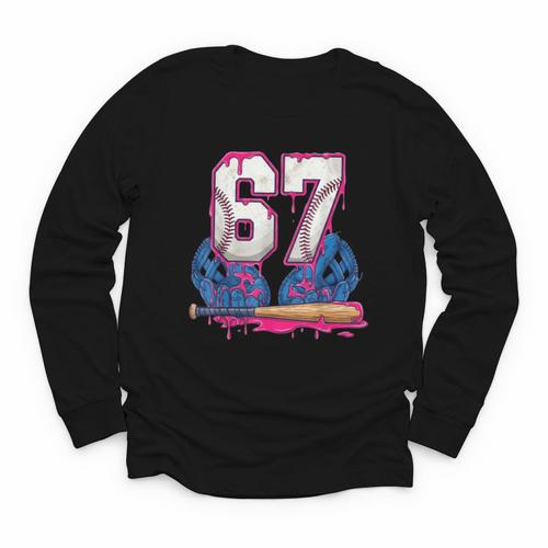 Baseball Drip 67 Meme Six Seven 6-7 Gen Alpha Slang Youth Long Sleeve Tee - Sportilla