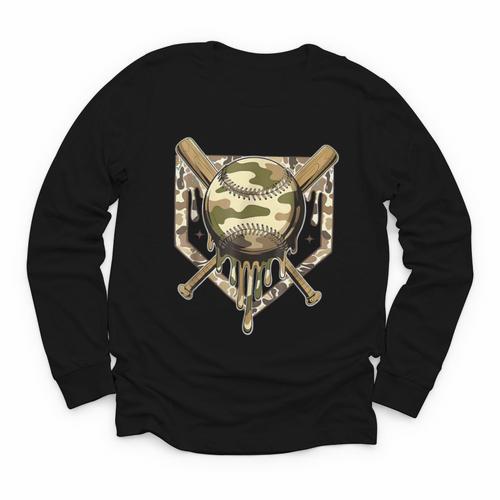 Baseball Drip For Boys Ice Cream Dripping Boys Baseball Camo Youth Long Sleeve Tee - Sportilla