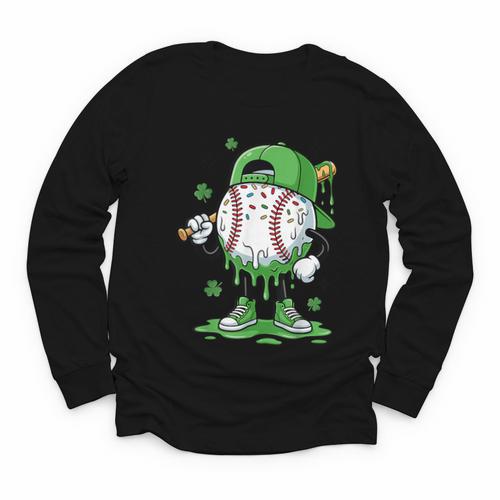 Baseball Drip For Boys Ice Cream Drip Baseball Player Youth Long Sleeve Tee - Sportilla