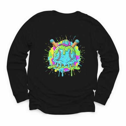 Baseball Drip For Boys Ice Cream Drip Youth Boys Baseball Youth Long Sleeve Tee - Sportilla