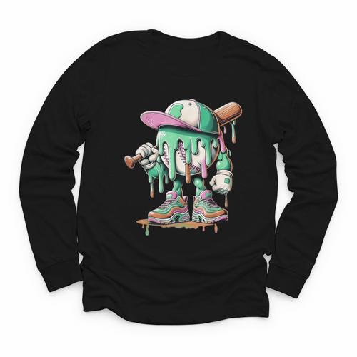 Baseball Drip For Boys Ice Cream Drip Baseball Youth Long Sleeve Tee - Sportilla