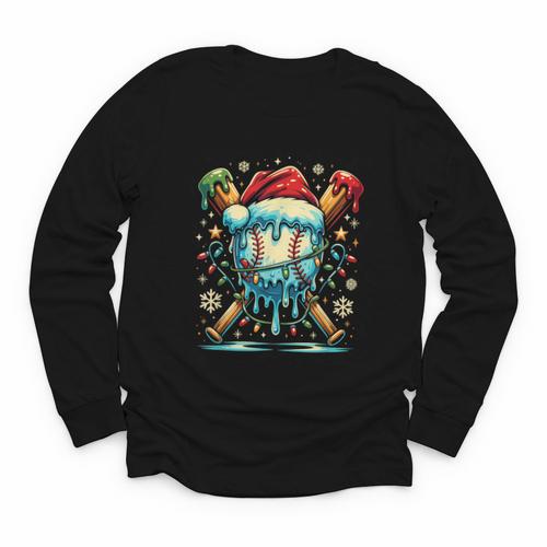 Baseball Drip Boys Youth Santa Christmas Baseball Youth Long Sleeve Tee - Sportilla