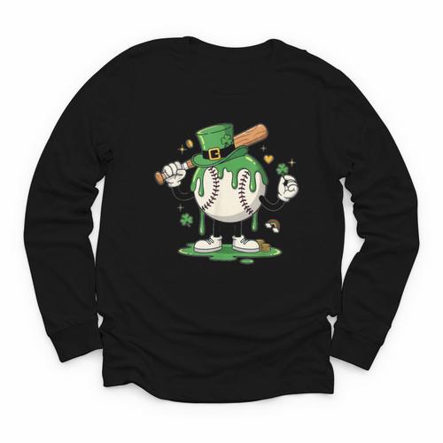 Baseball Drip Ice Cream Boys Kids Shamrock St Patricks Day Youth Long Sleeve Tee - Sportilla