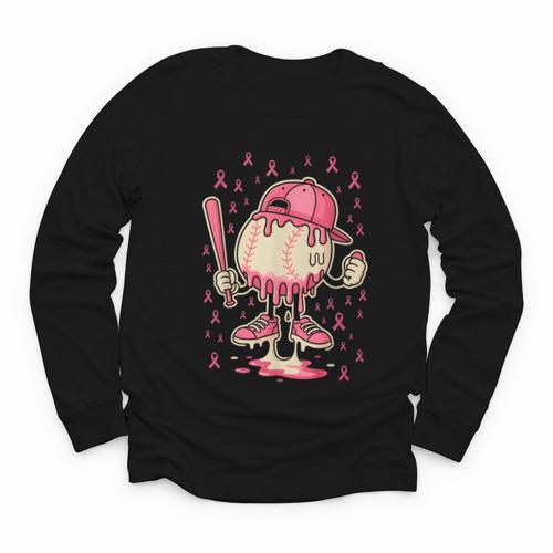 Baseball Drip Ice Cream Breast Cancer Awareness Boys & Girls Youth Long Sleeve Tee - Sportilla